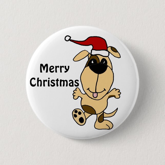 Lycklig danshund i tecknad för Santa hattjul Knapp (Framsida)