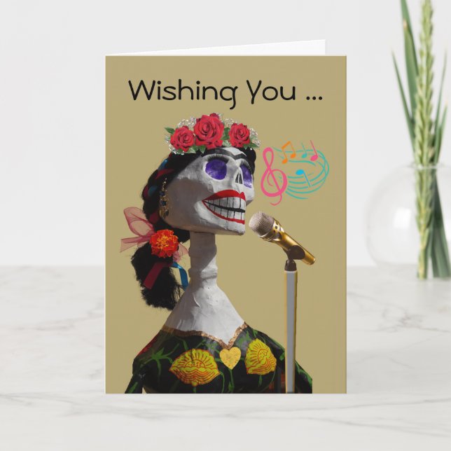 Lycklig Day of the dead Birthday Catrina Sjungor Kort (Framsida)
