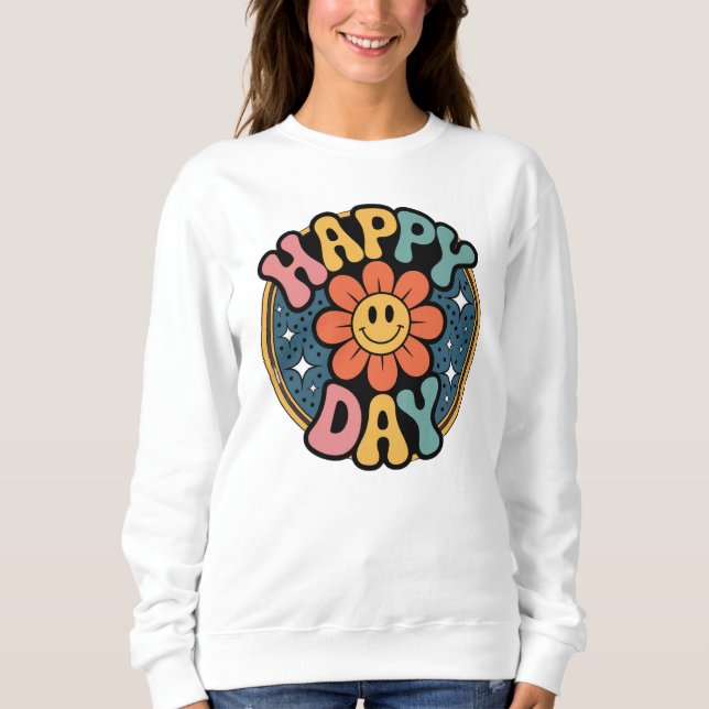 Lycklig Day Retro Flower Smiley face Groovy 70-tal T Shirt (Framsida)