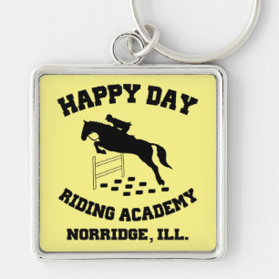 Lycklig Day Stables, Riding Academy, Norridge, IL Fyrkantig Silverfärgad Nyckelring