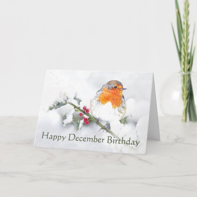 Lycklig December Birthday English Robin Kort (Framsida)