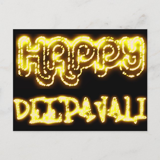 Lycklig Deepavali Neon Guld Diwali Ljus Typografi Vykort (Framsida)