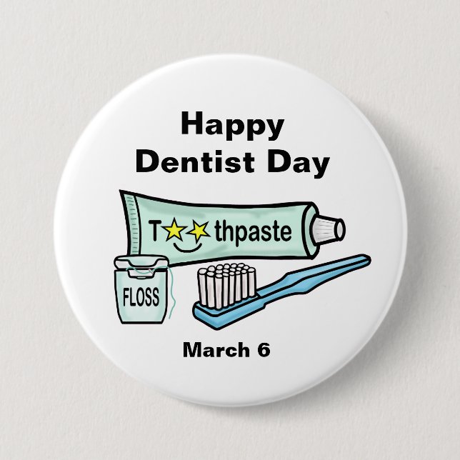 Lycklig Dentist Day Button eller Namn bricka Knapp (Framsida)