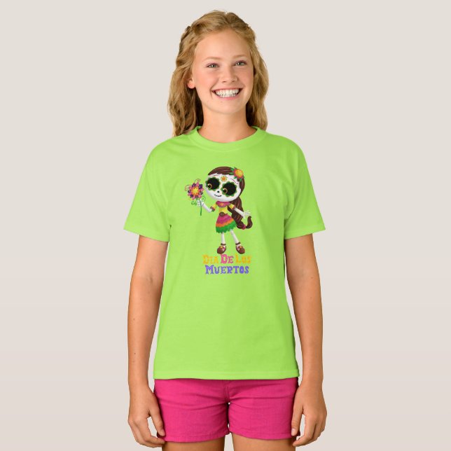 Lycklig Dia De Los Muertos Kids T Shirt (Hel framsida)