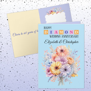 Lycklig Diamond-årsdagen namn Blå blommor Kort
