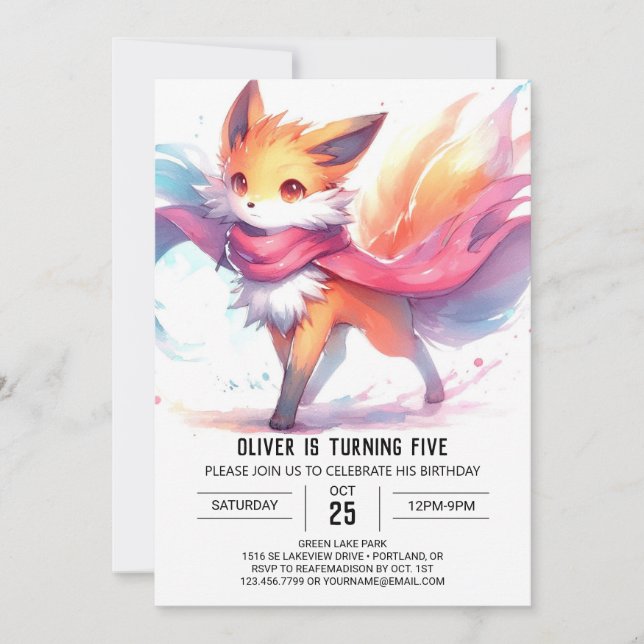 Lycklig Digital Fox Birthday Inbjudningar (Framsida)
