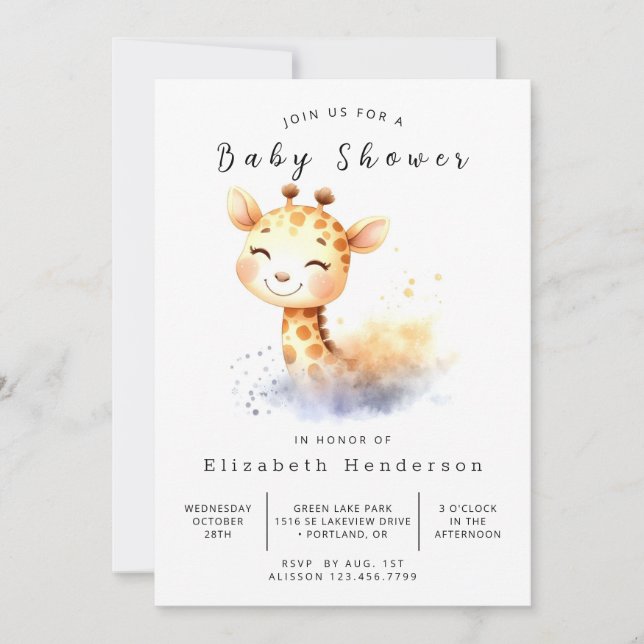 Lycklig Digital Giraffe Baby Shower Inbjudningar (Framsida)