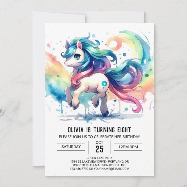 Lycklig Digital Horse Birthday Inbjudningar (Framsida)