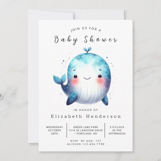 Lycklig Digital Whale Baby Shower Inbjudningar (Framsida)