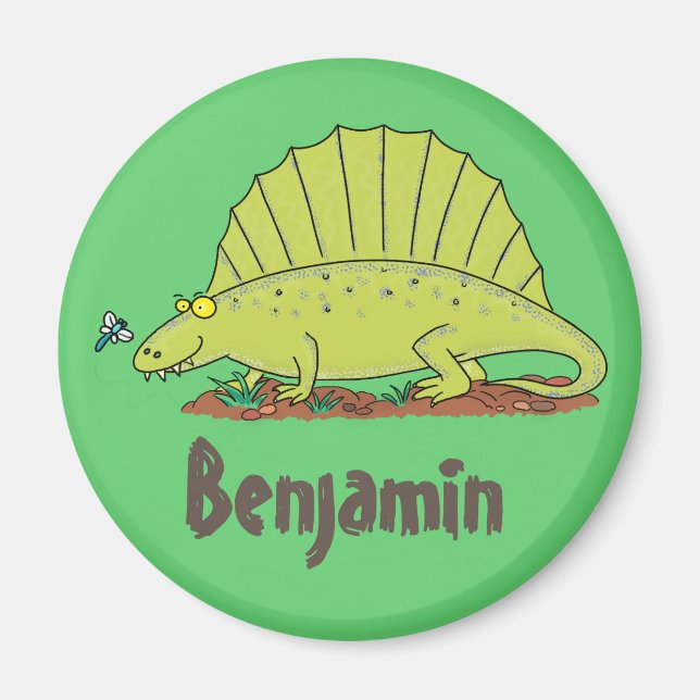 Lycklig dimetrodon dinosaur tecknad magnet (Framsidan)