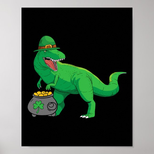 Lycklig Dino-saur St Patricks Day Rolig T-rex Irlä Poster (Framsidan)