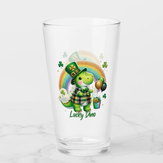 Lycklig Dino St. Patrick's Day-dricksglas Glaskopp (Framsida)