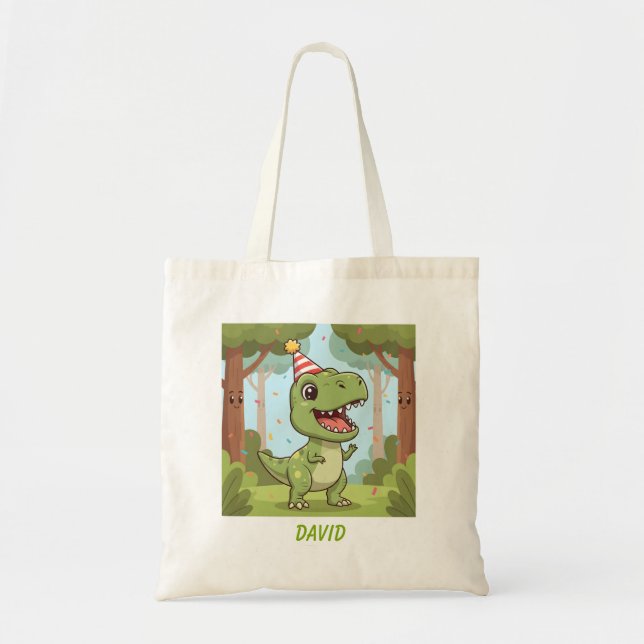 Lycklig Dino Tote Bag Tygkasse (Framsidan)