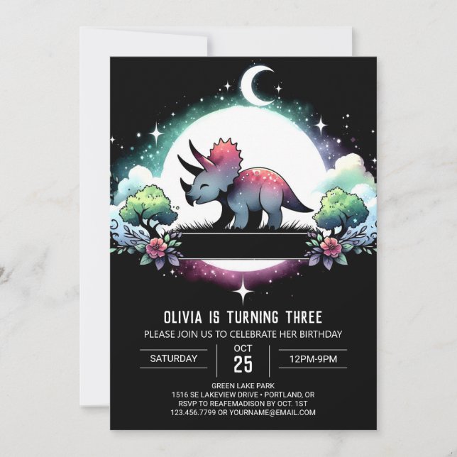 Lycklig Dino Triceratops Birthday Inbjudningar (Framsida)