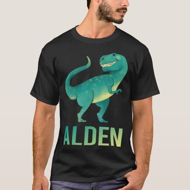 Lycklig Dinosaur - Alden Namn T Shirt (Framsida)