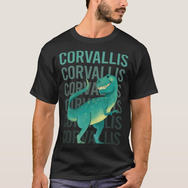 Lycklig Dinosaur Corvallis T Shirt (Framsida)