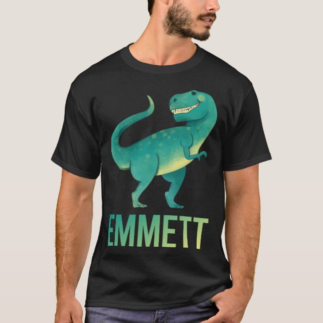 Lycklig Dinosaur - Emmett Namn T Shirt (Framsida)