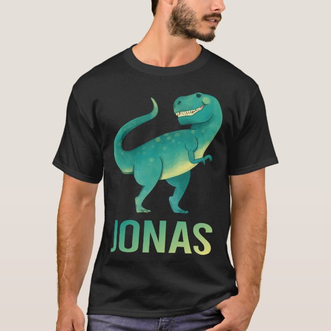 Lycklig Dinosaur - Jonas Namn T Shirt (Framsida)