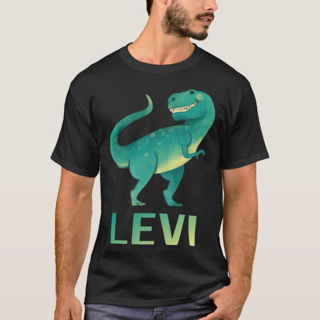 Lycklig Dinosaur - Levi Namn T Shirt (Framsida)