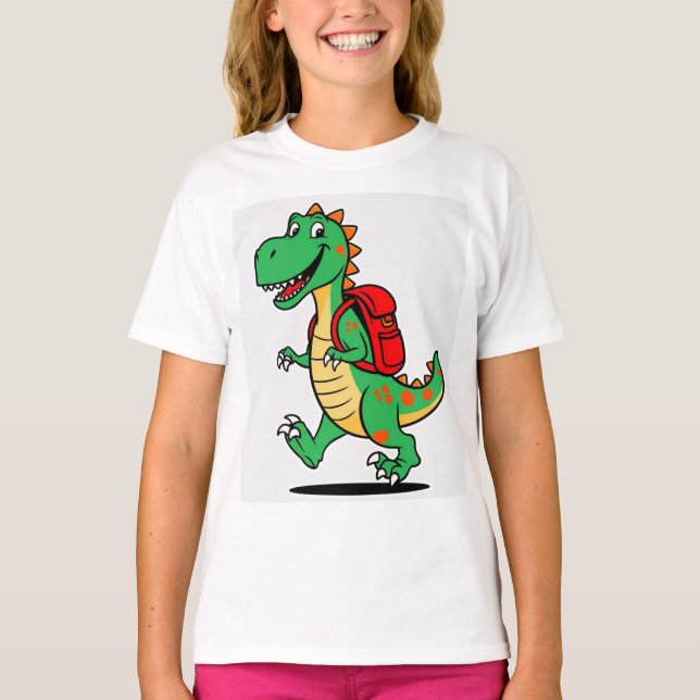 Lycklig Dinosaur med ryggsäck T-Shirt för barn" (Framsida)