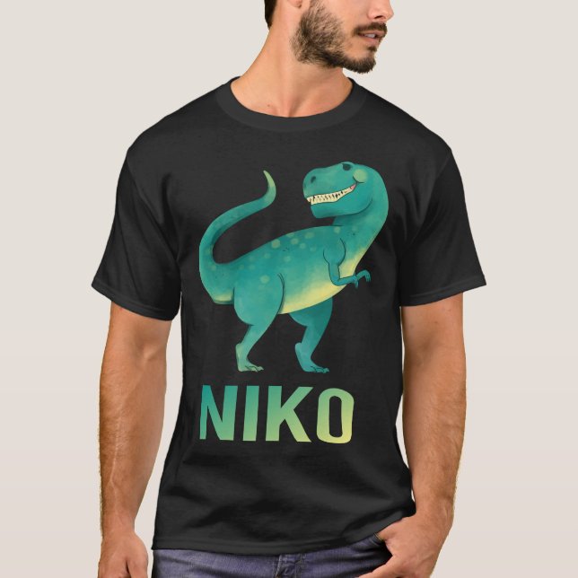 Lycklig Dinosaur - Niko Namn T Shirt (Framsida)