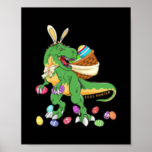 Lycklig Dinosaur Påsk T rex Dino Älskare Basket Bo Poster