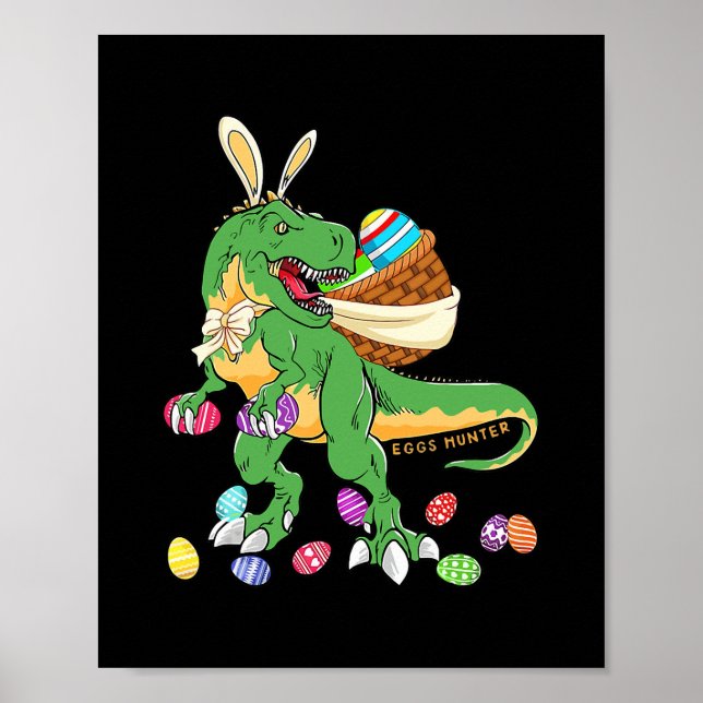 Lycklig Dinosaur Påsk T rex Dino Älskare Basket Bo Poster (Framsidan)