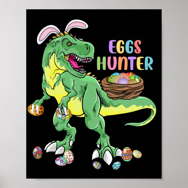 Lycklig Dinosaur Påsk T-rex Feast Carriage Eggs Poster (Framsidan)
