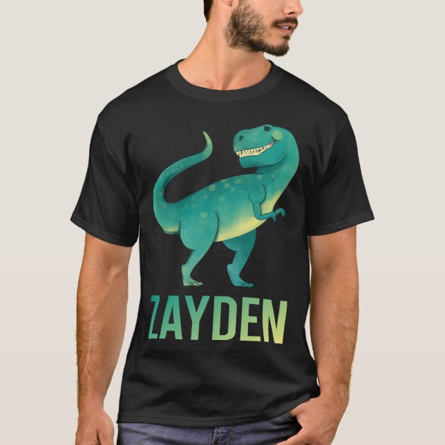 Lycklig Dinosaur - Zayden Namn T Shirt (Framsida)