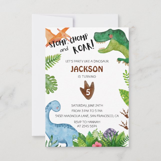 Lycklig Dinosaurs födelsedag Inbjudningar (Framsida)