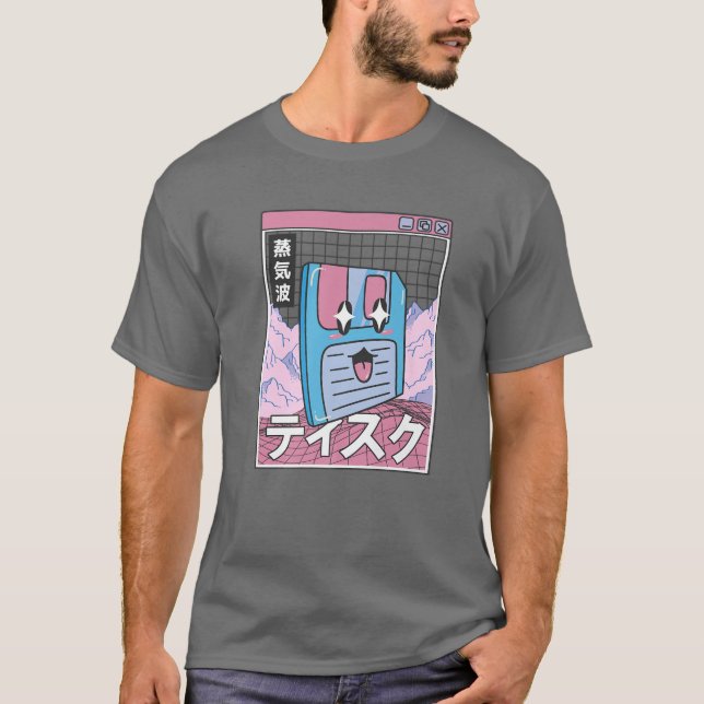 Lycklig-diskett Digital Japan Stil Otaku Anime T Shirt (Framsida)