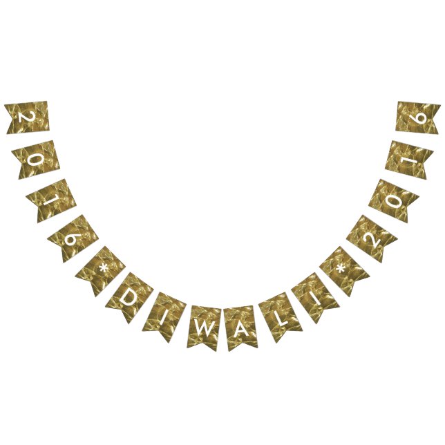 Lycklig Diwali 2016 Guld White Glitter Ljus Party Vimplar (Alla)