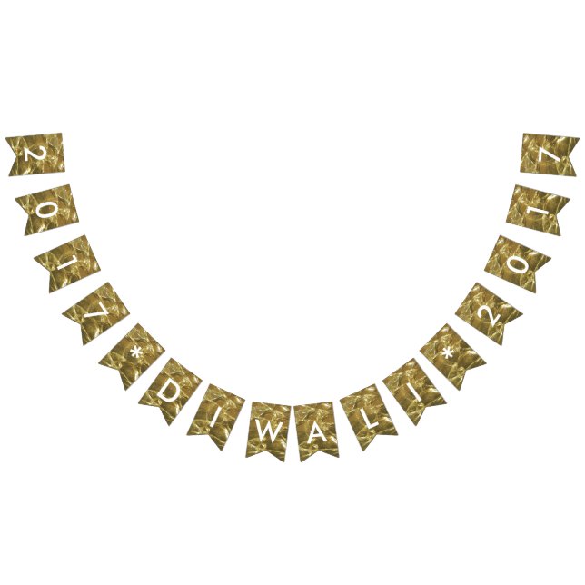 Lycklig Diwali 2017 Guld White Glitter Ljus Party Vimplar (Alla)