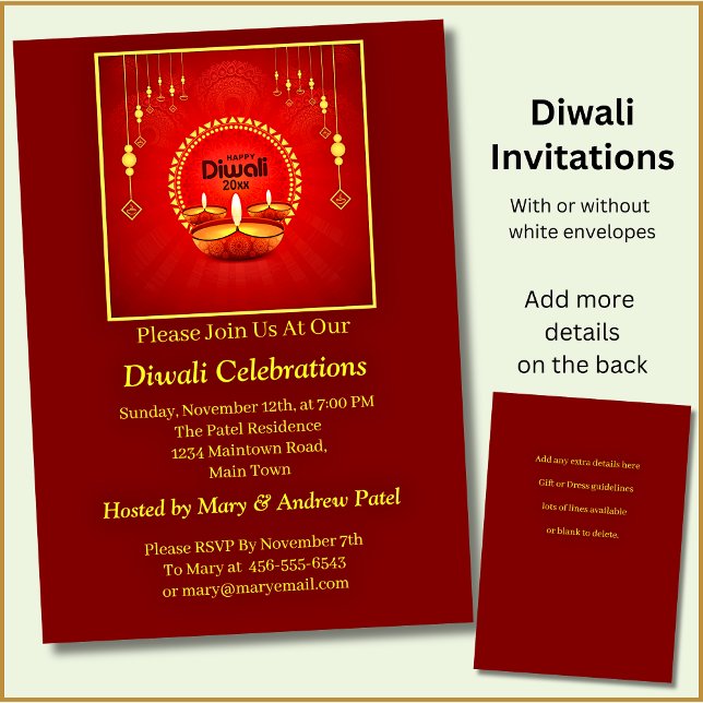 Lycklig Diwali 20xx Add Year eller Text Red Gult Inbjudningar (Skapare uppladdad)