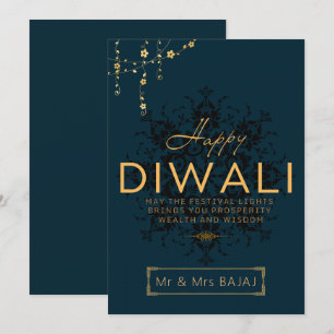 Lycklig Diwali-anpassadets flotta och guld Julkort