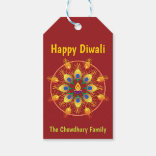 Lycklig Diwali, anpassningsbar, maron/marongift T Presentetikett