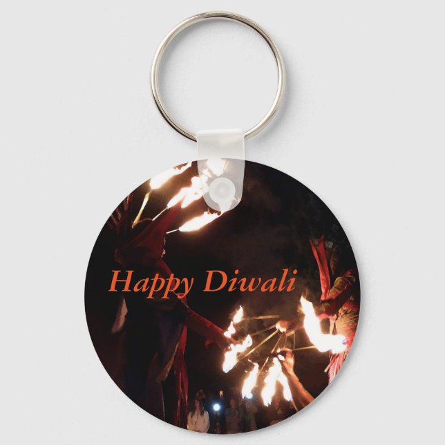 Lycklig Diwali Basic Button Nyckelring (Framsida)