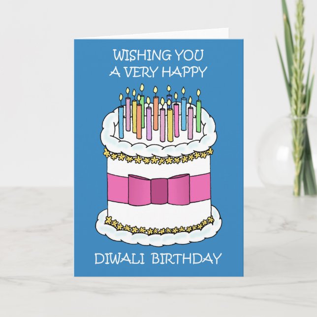 Lycklig Diwali Birthday Cake and Candles Kort (Framsida)