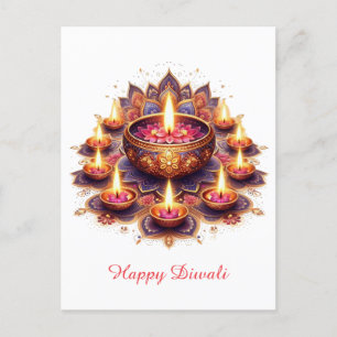 Lycklig Diwali Blommigt Diya Rangoli Festival of L Helg Vykort