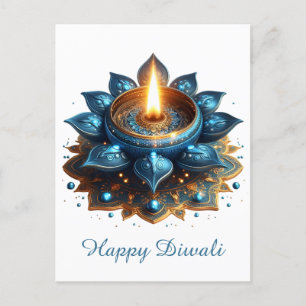 Lycklig Diwali Blue Guld Diya Festival of Light Helg Vykort