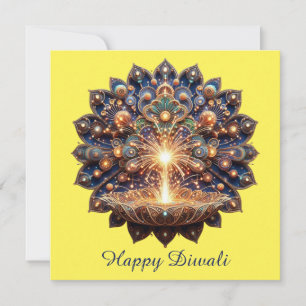 Lycklig Diwali Blue Guld Diya Festival of Light Julkort