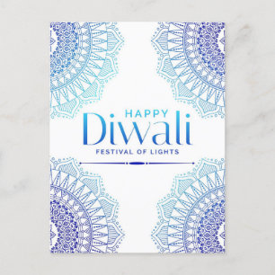 Lycklig Diwali Blue White Mandala Festival of Ligh Helg Vykort