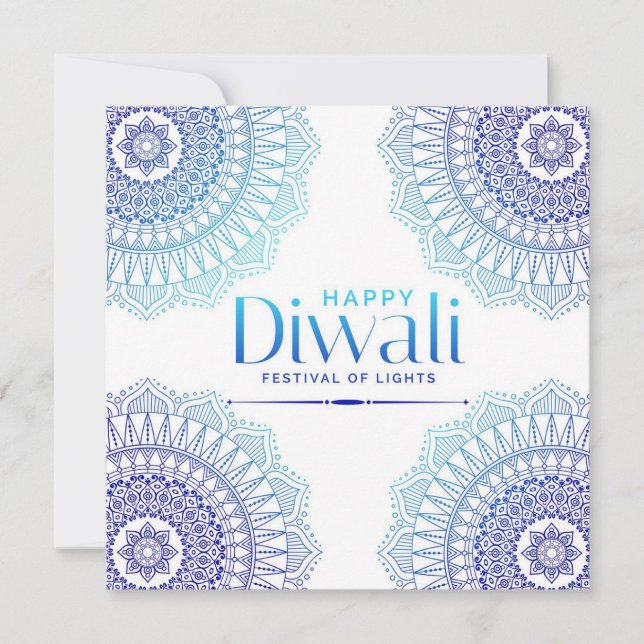 Lycklig Diwali Blue White Mandala Festival of Ligh Julkort (Framsida)
