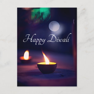 Lycklig Diwali Calming Måne och Lamp vykort