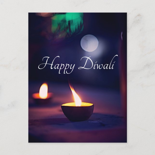 Lycklig Diwali Calming Måne och Lamp vykort (Framsida)
