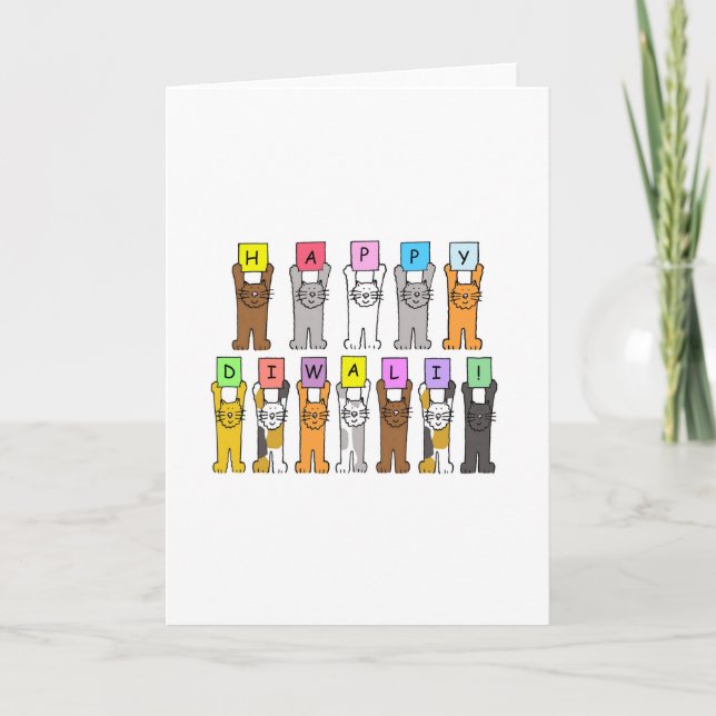 Lycklig Diwali Cute Tecknad Cats Kort (Framsida)