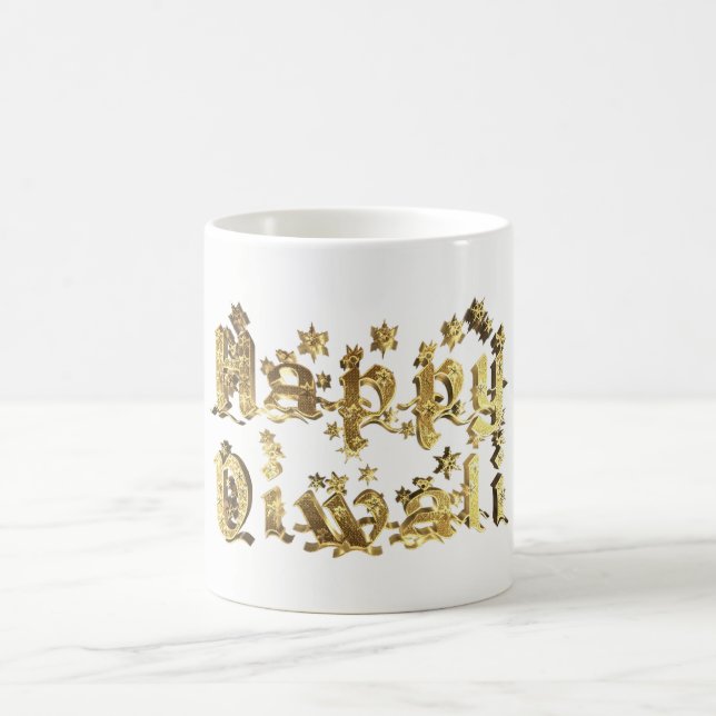 Lycklig Diwali Decorative Stars Typography Guld Kaffemugg (Center)