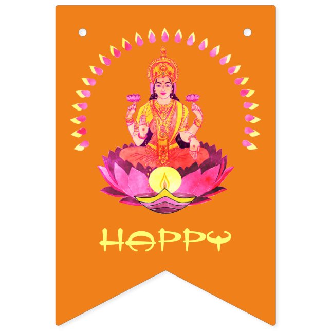 Lycklig Diwali - Deepalavi Lakshmi Goddess 1 Vimplar (Första flaggan)