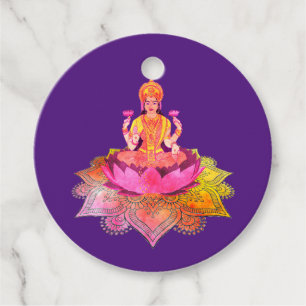 Lycklig Diwali - Deepalavi Lakshmi Goddess 4 Gåvor Etiketter