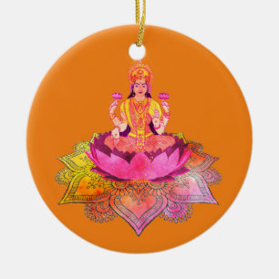 Lycklig Diwali - Deepalavi Lakshmi Goddess 4 Julgransprydnad Keramik